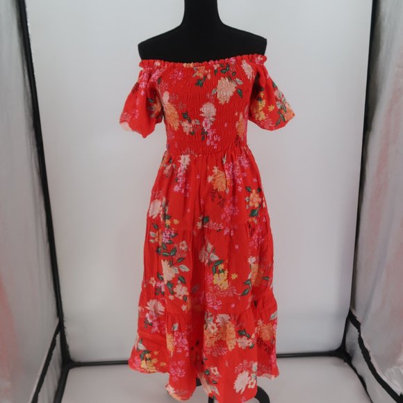 Skies are Blue Women's Fleur Print Off Shoulder Midi Dress Size Small NWT - Picture 11 of 16